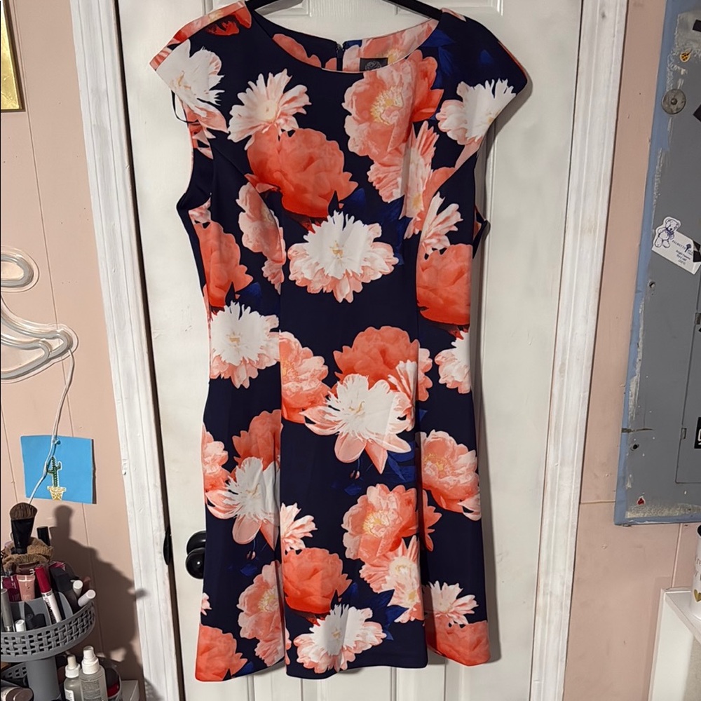 Vince Camuto A-Line Pink and White Flutter Sleeve Dress